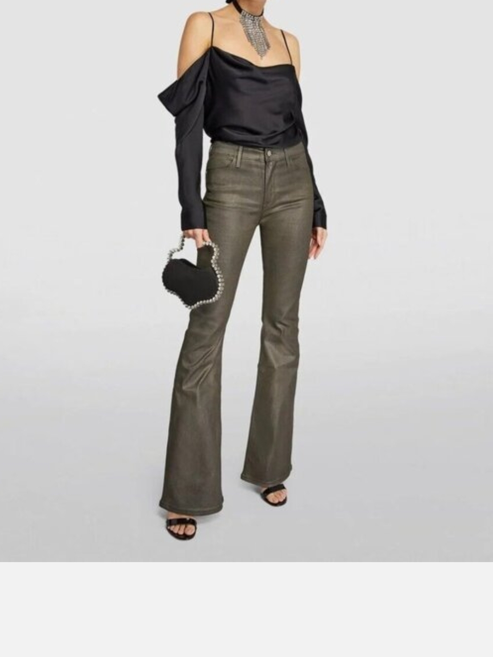 FRAME Le High Flare Jeans Pewter Metallic Size 27 NWT High Rise Designer